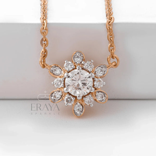 Sunflower Pendant Necklace with Lab Diamond - 