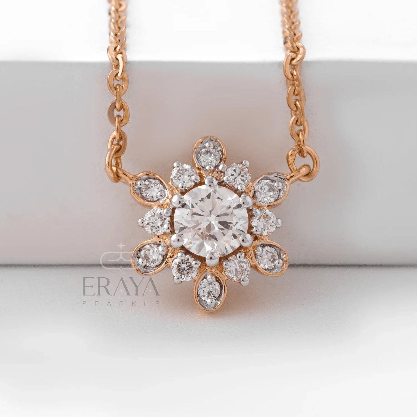 Sunflower Pendant Necklace with Lab Diamond - erayasparkle
