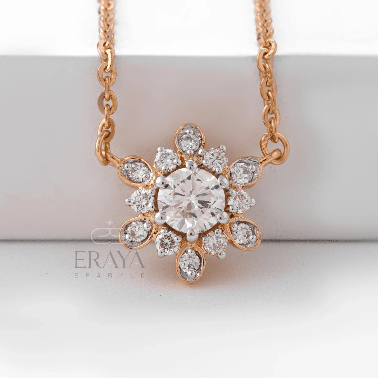 Sunflower Pendant Necklace with Lab Diamond - erayasparkle