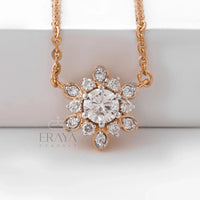 Sunflower Pendant Necklace with Lab Diamond - 
