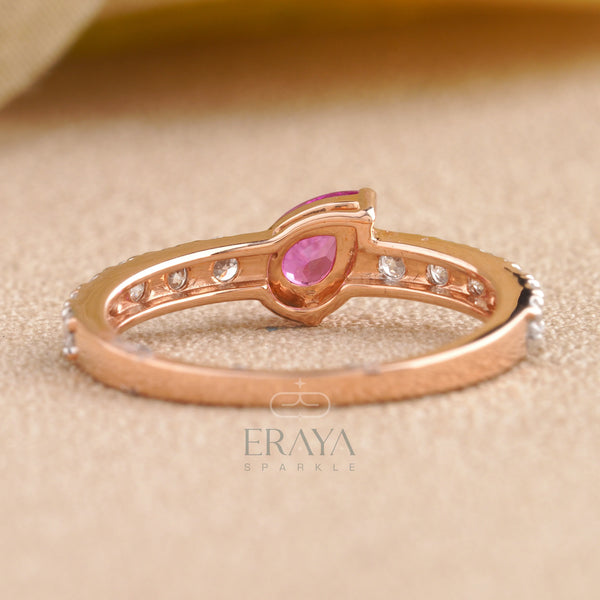 Pear Pink Color Stone Engagement Ring - Ring