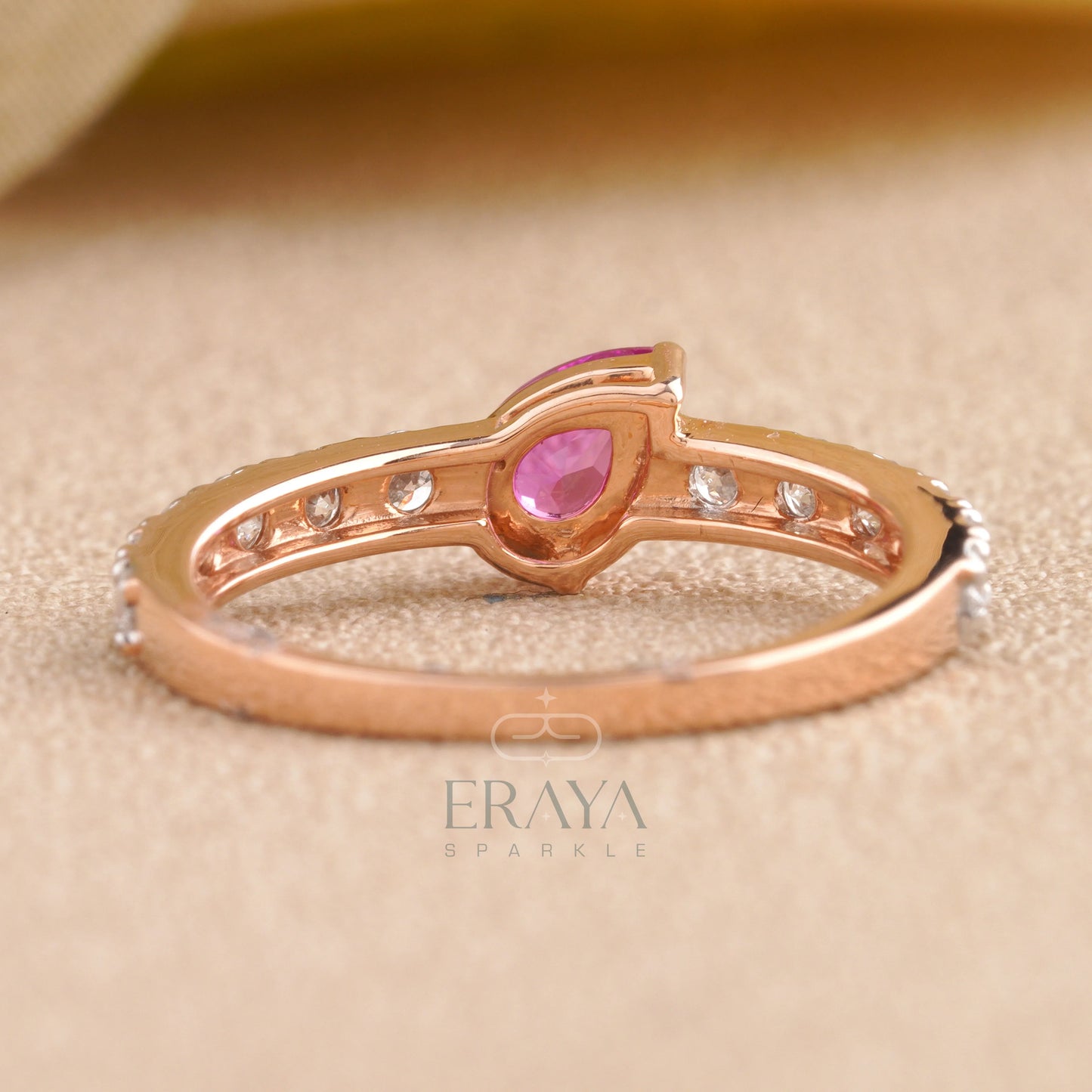 Pear Pink Color Stone Engagement Ring - erayasparkle