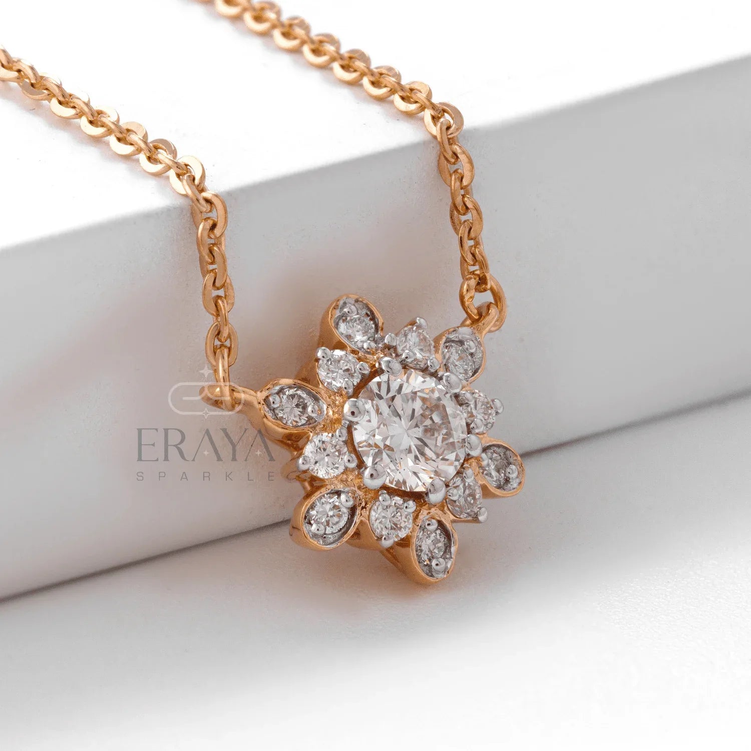 Sunflower Pendant Necklace with Lab Diamond - erayasparkle