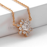 Sunflower Pendant Necklace with Lab Diamond - 