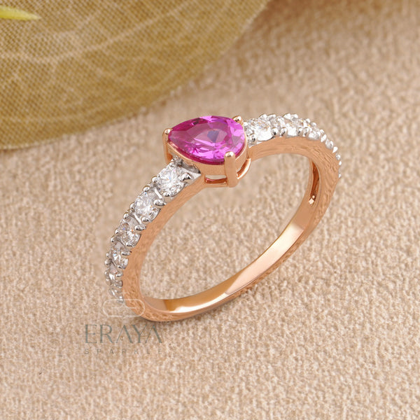 Pear Pink Color Stone Engagement Ring - Ring
