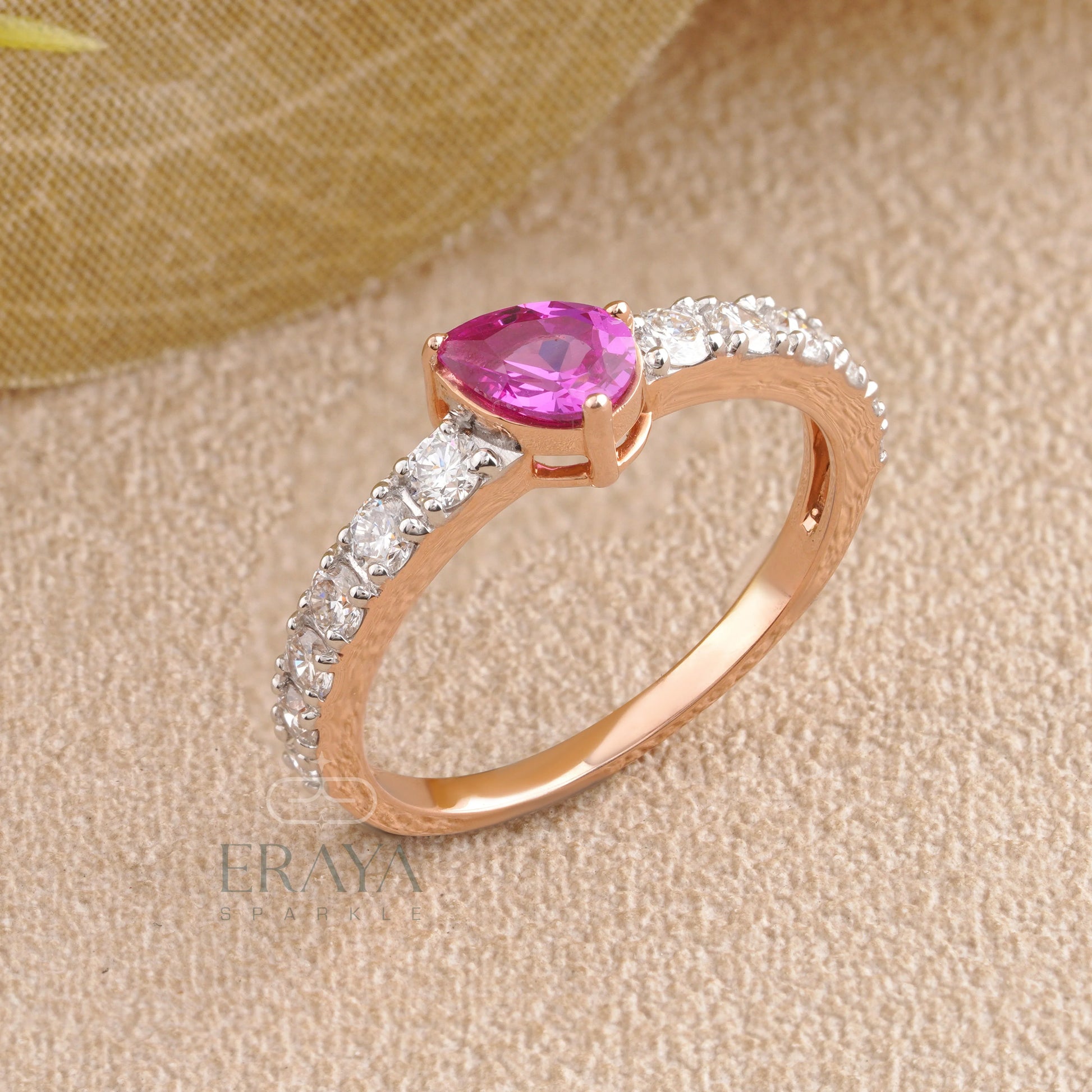 Pear Pink Color Stone Engagement Ring - erayasparkle