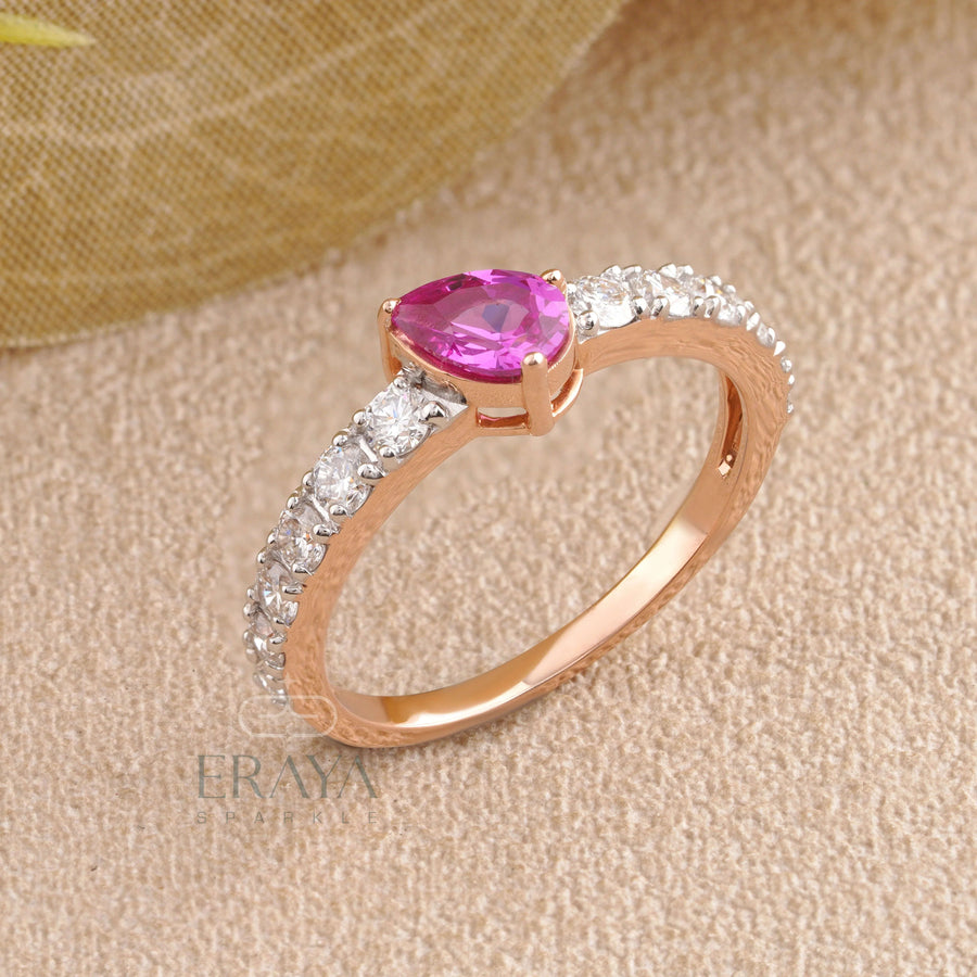 Pear Pink Color Stone Engagement Ring - Ring