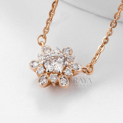Sunflower Pendant Necklace with Lab Diamond - erayasparkle