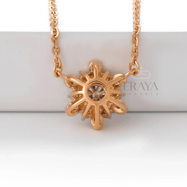 Sunflower Pendant Necklace with Lab Diamond - 