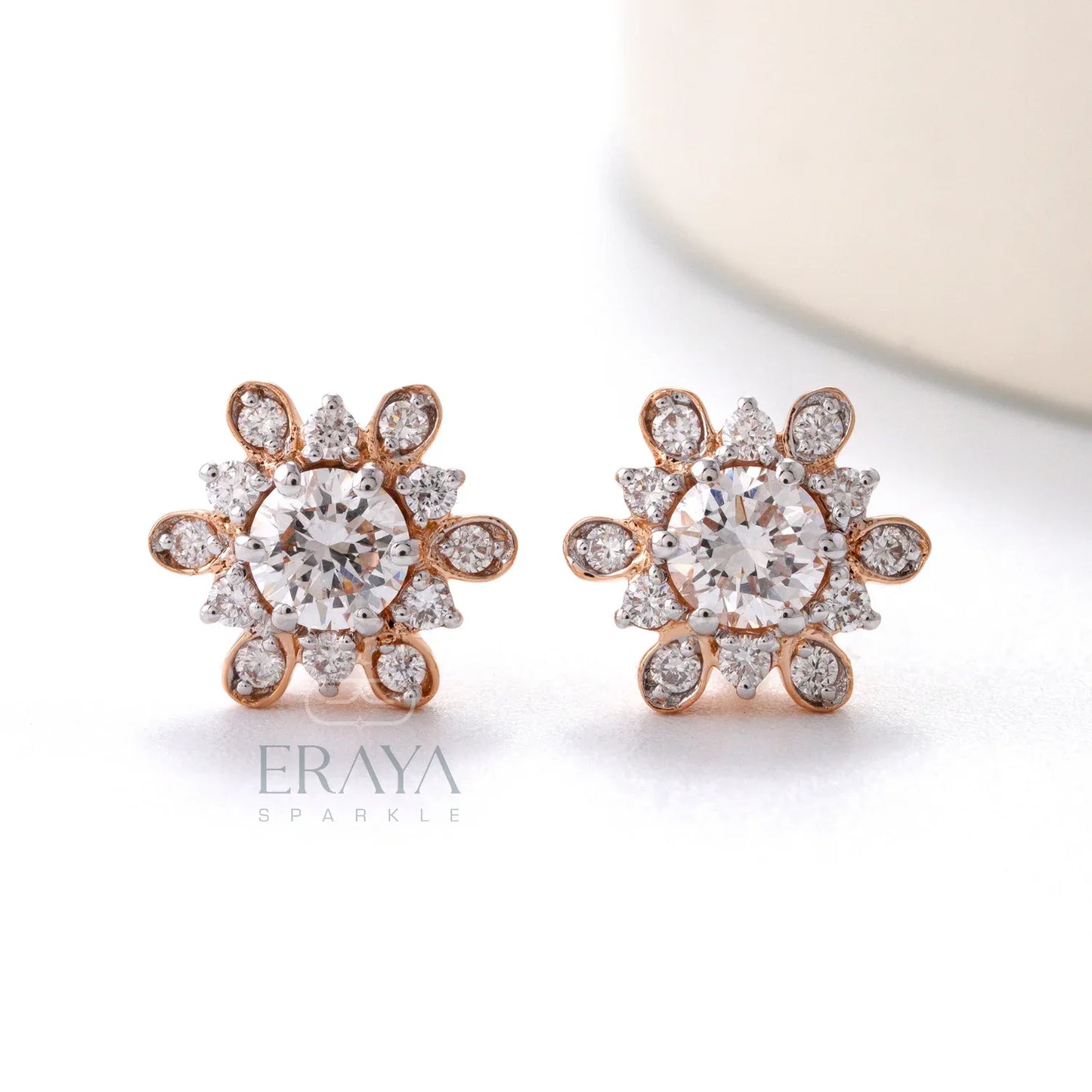 Gold diamond earrings with Lab-Grown Diamond - erayasparkle