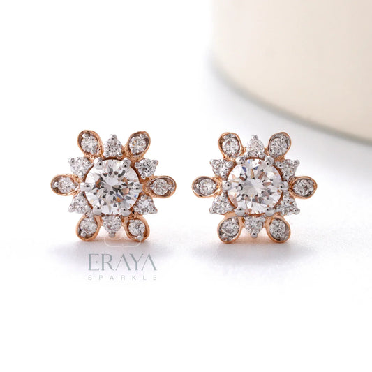 Gold diamond earrings with Lab-Grown Diamond - erayasparkle