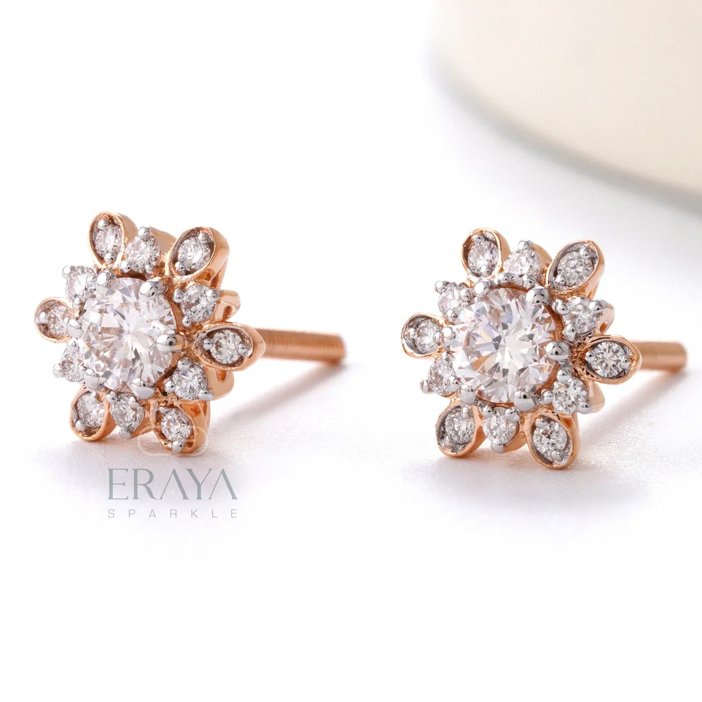 Gold diamond earrings with Lab-Grown Diamond - erayasparkle