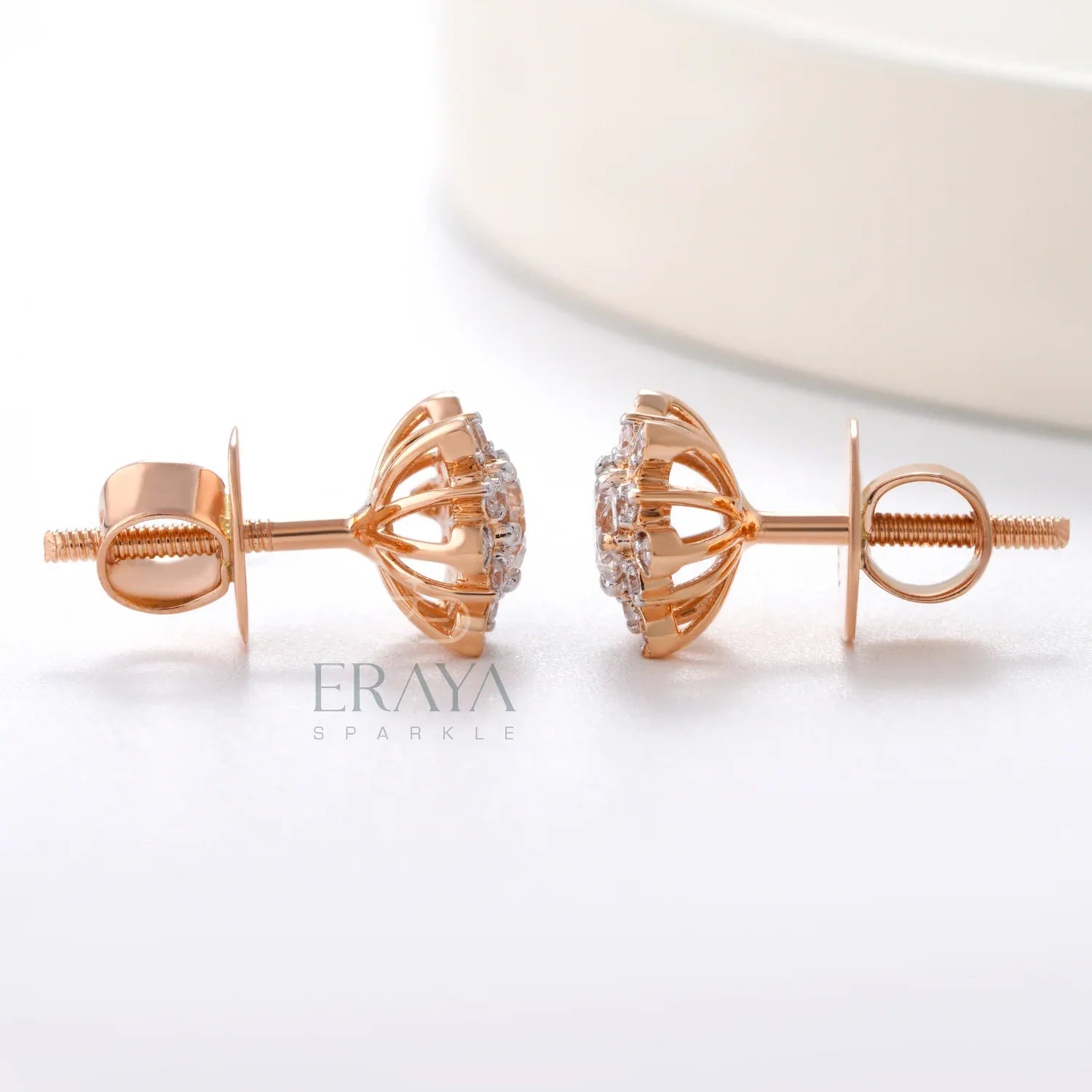 Gold diamond earrings with Lab-Grown Diamond - erayasparkle