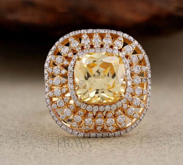 Yellow Stone Cocktail Ring – Lab Diamond Ring - Ring