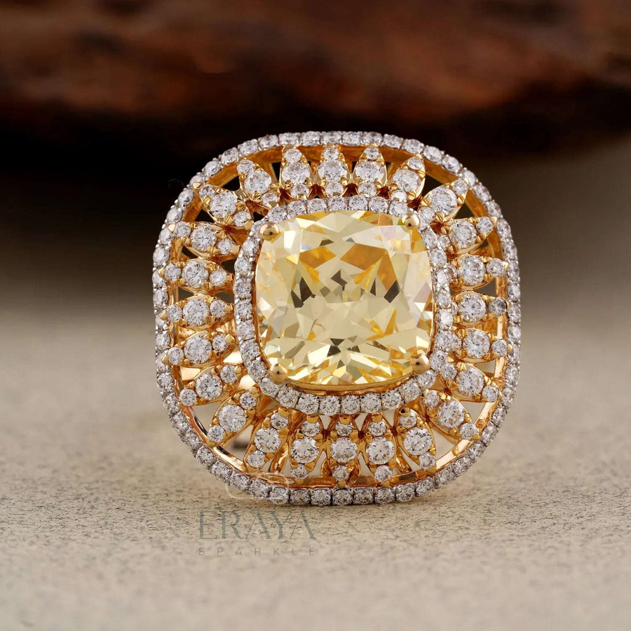 Yellow Stone Cocktail Ring – Lab Diamond Ring - Ring