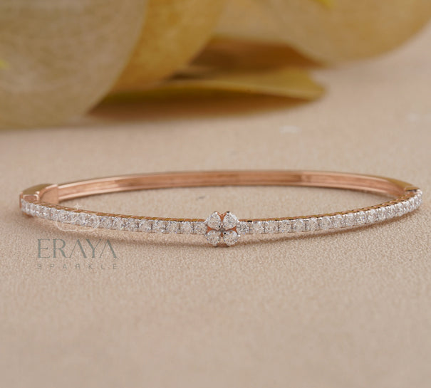 Diamond Rose Gold Bracelet | Dainty Floral Tennis Bracelet - 