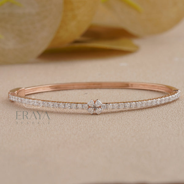 Diamond Rose Gold Bracelet | Dainty Floral Tennis Bracelet - 