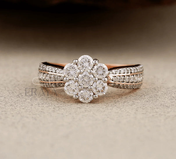 Rose Gold Floral Cluster Ring – Diamond Ring - Ring