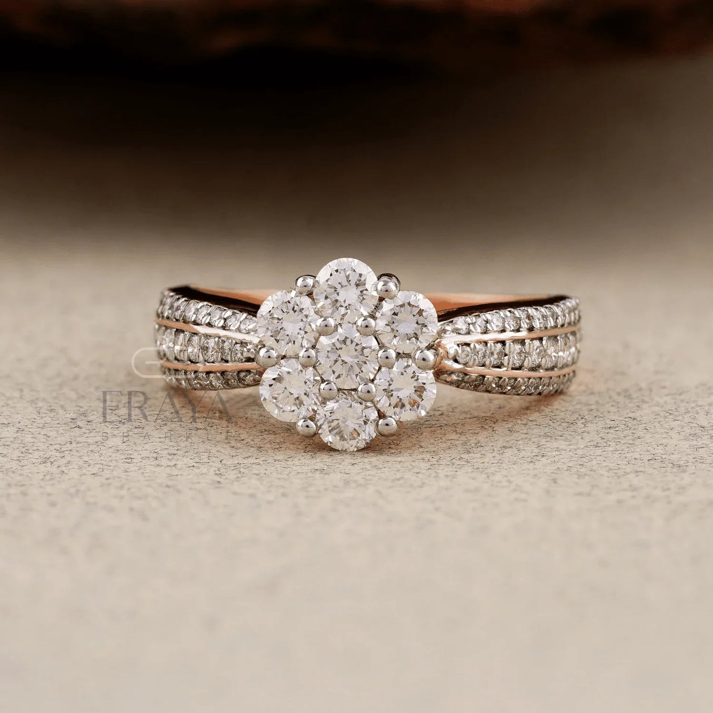 Rose Gold Floral Cluster Ring – Diamond Ring - erayasparkle