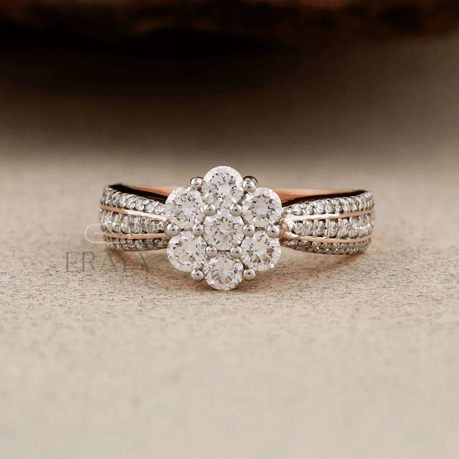 Rose Gold Floral Cluster Ring – Diamond Ring - Ring