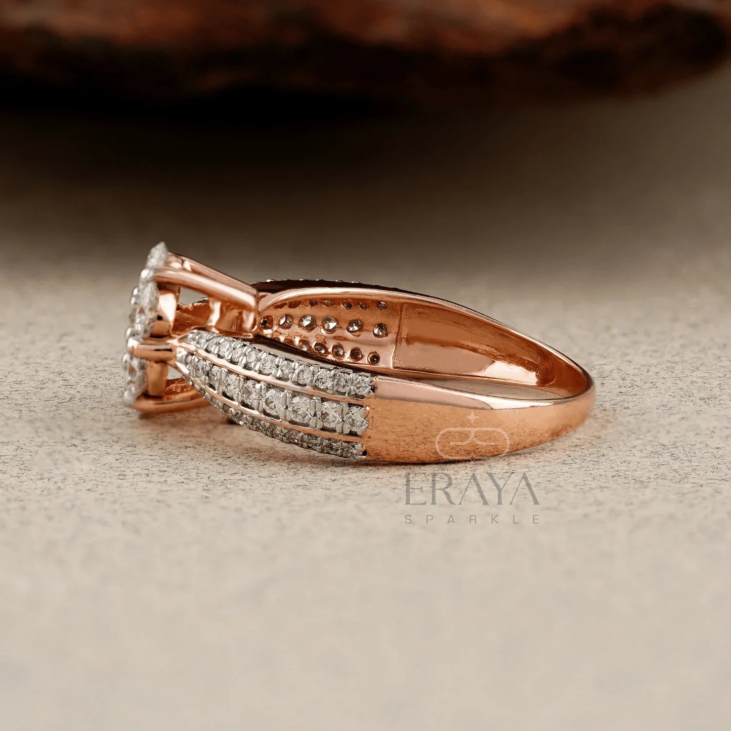 Rose Gold Floral Cluster Ring – Diamond Ring - erayasparkle