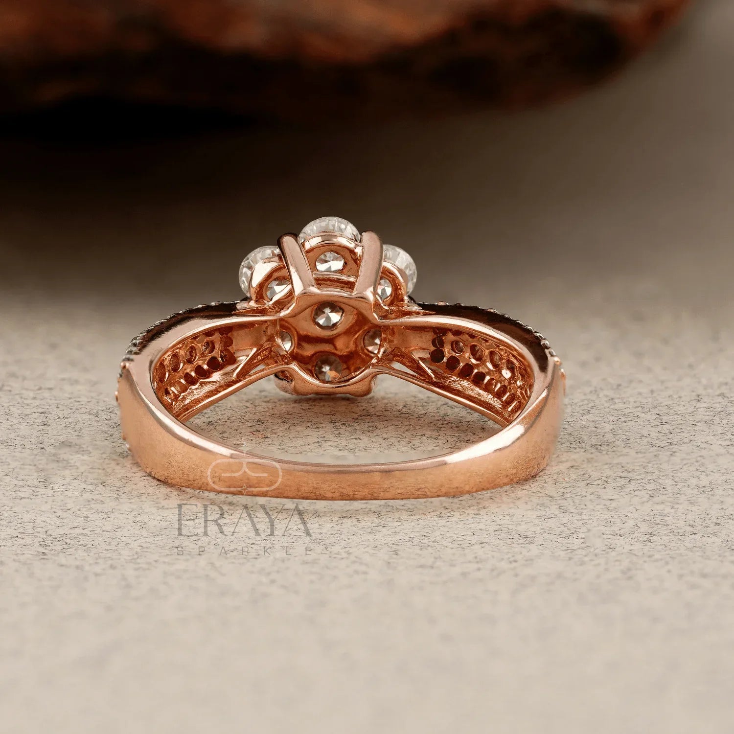 Rose Gold Floral Cluster Ring – Diamond Ring - erayasparkle
