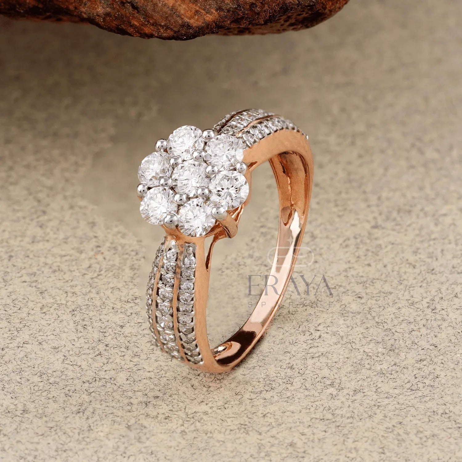 Rose Gold Floral Cluster Ring – Diamond Ring - erayasparkle