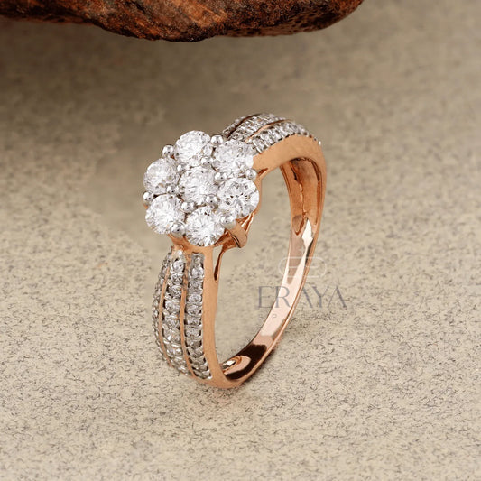 Rose Gold Floral Cluster Ring – Diamond Ring - erayasparkle