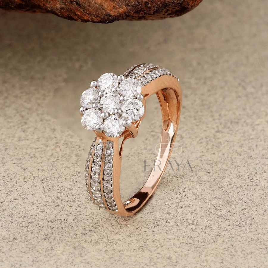 Rose Gold Floral Cluster Ring – Diamond Ring - Ring