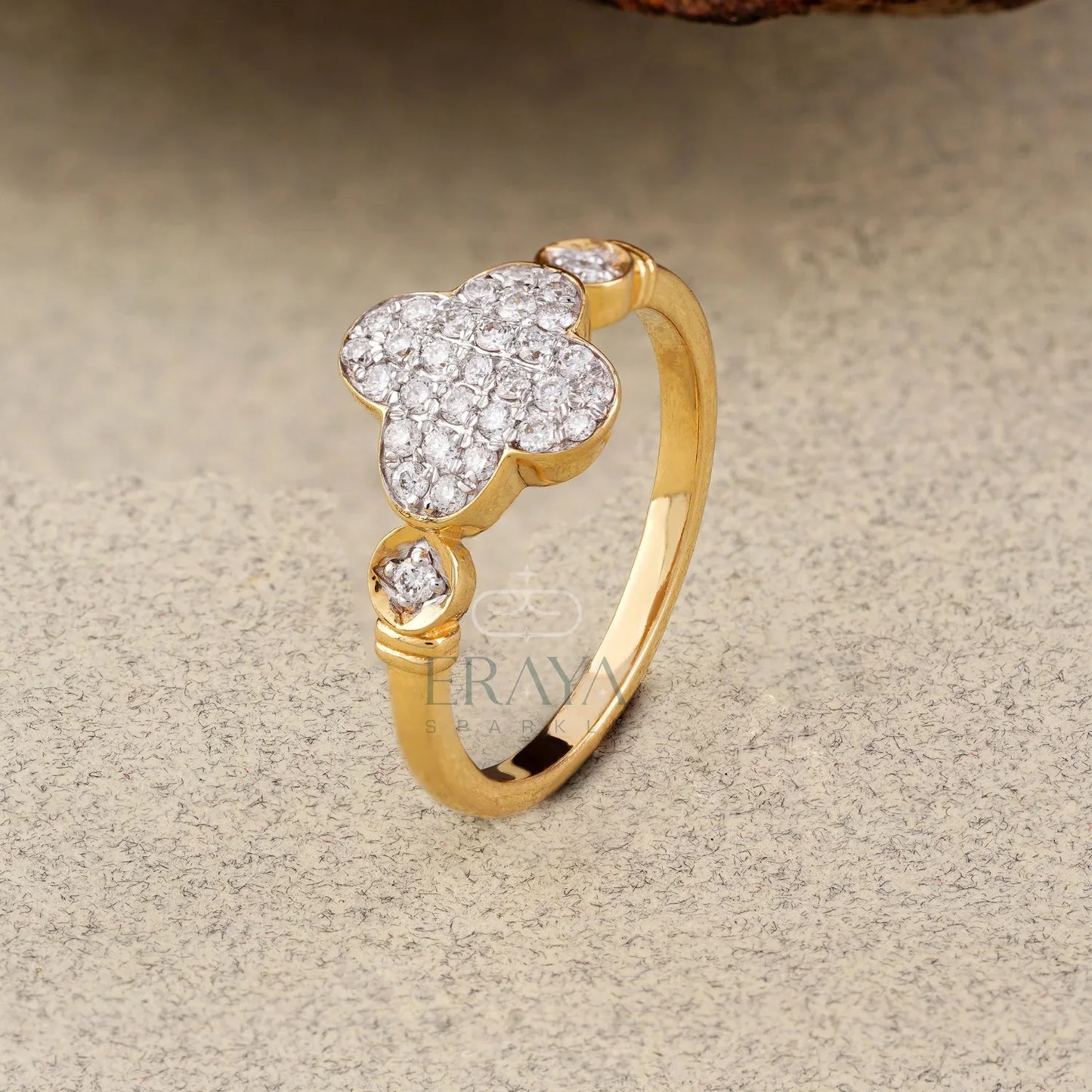 Lab Grown Diamond Clover Ring in Yellow Gold | Dainty Promise Ring - erayasparkle