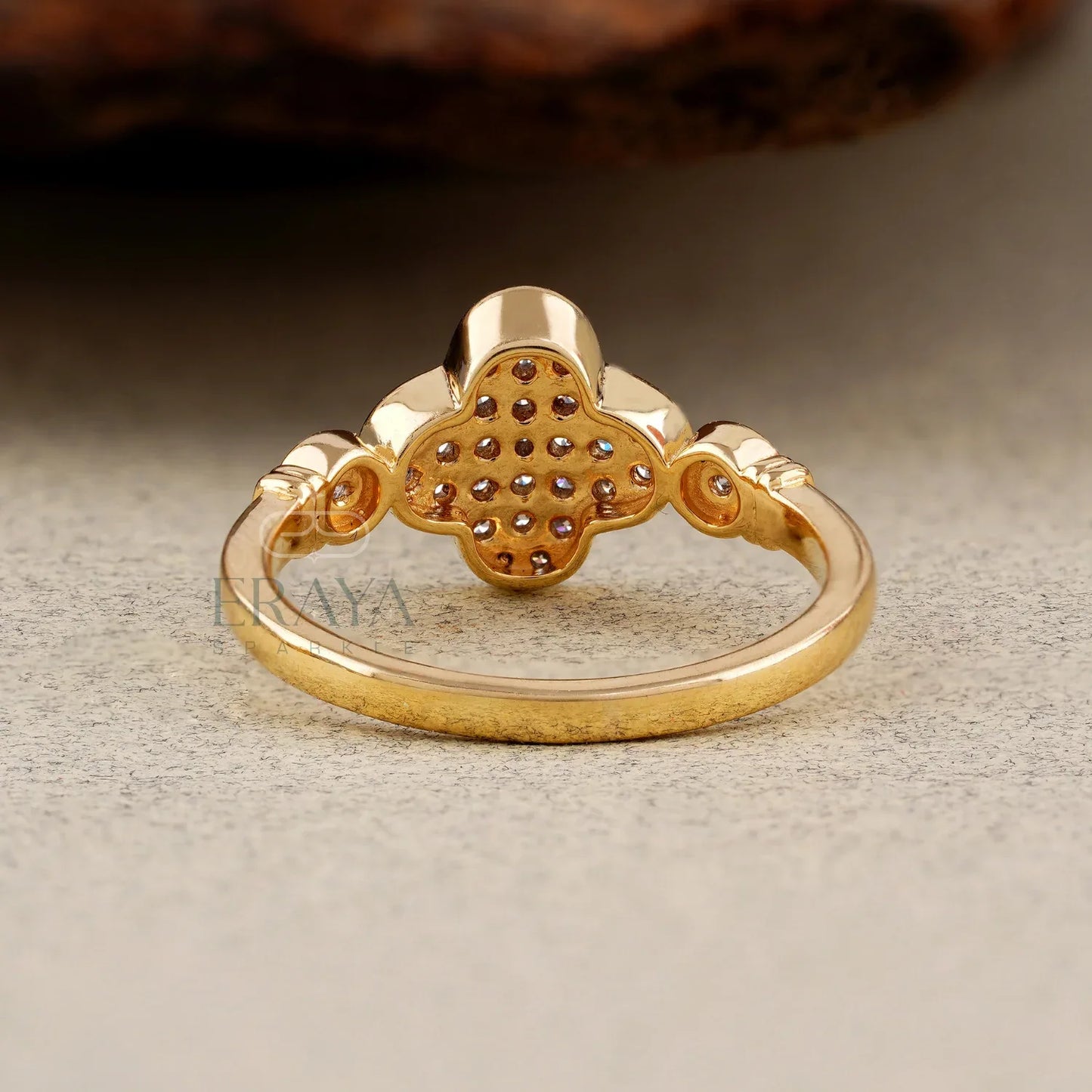 Lab Grown Diamond Clover Ring in Yellow Gold | Dainty Promise Ring - erayasparkle