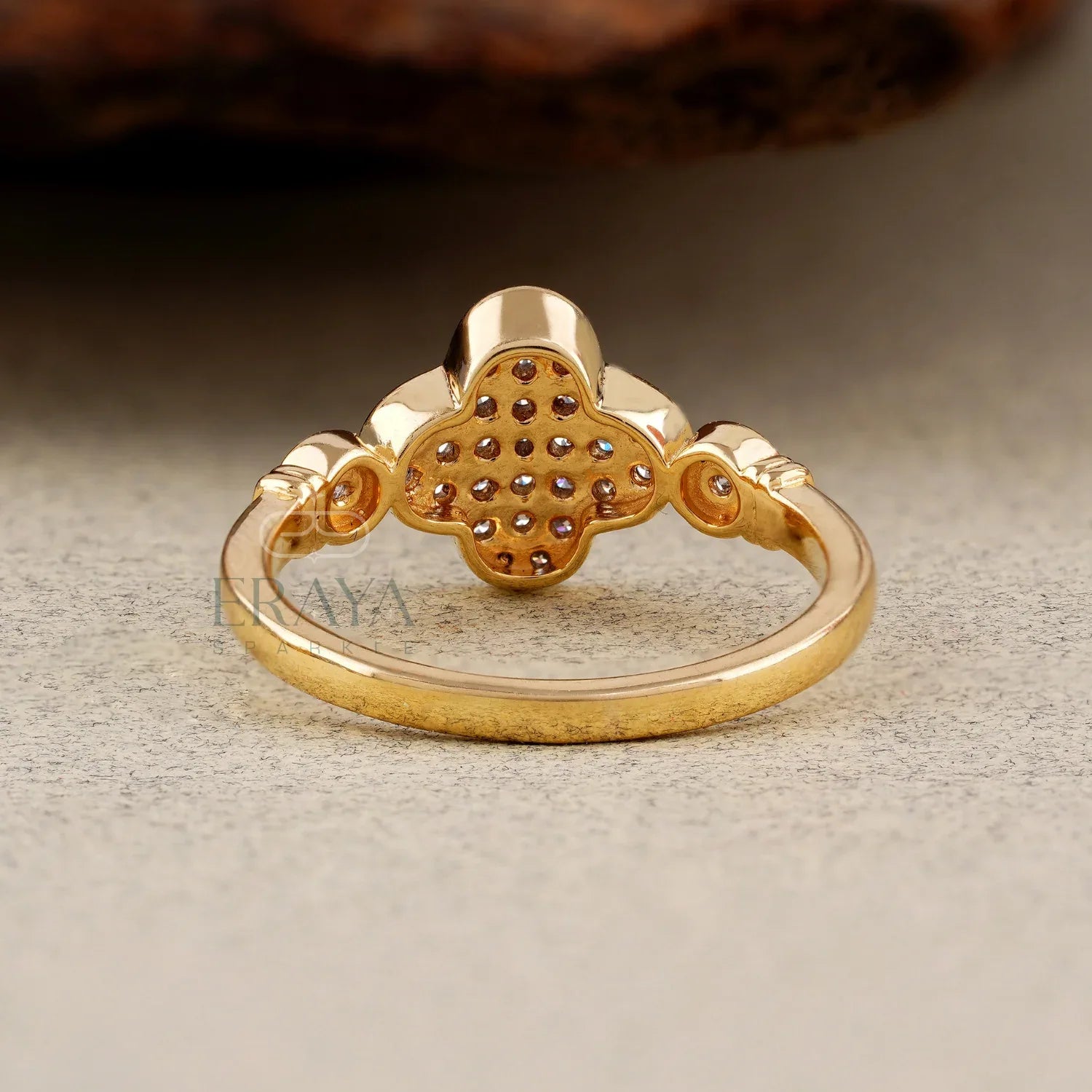 Lab Grown Diamond Clover Ring in Yellow Gold | Dainty Promise Ring - erayasparkle