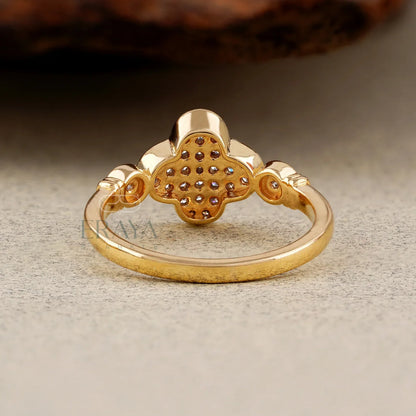 Lab Grown Diamond Clover Ring in Yellow Gold | Dainty Promise Ring - erayasparkle