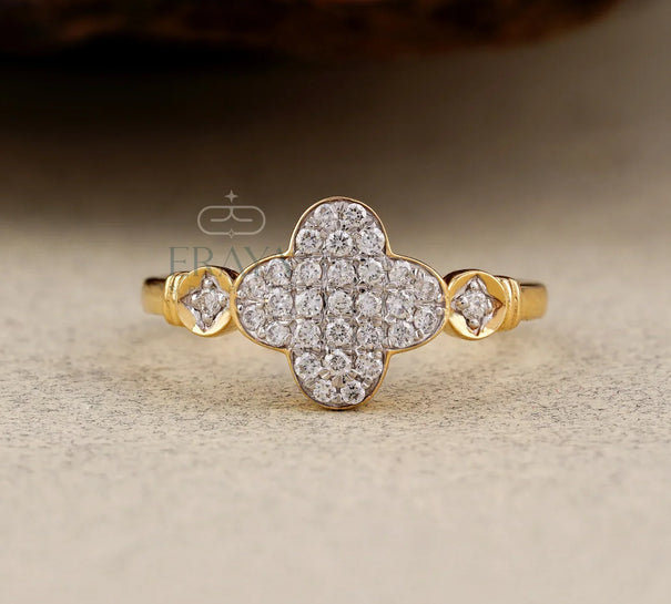 Lab Grown Diamond Clover Ring in Yellow Gold | Dainty Promise Ring - Ring