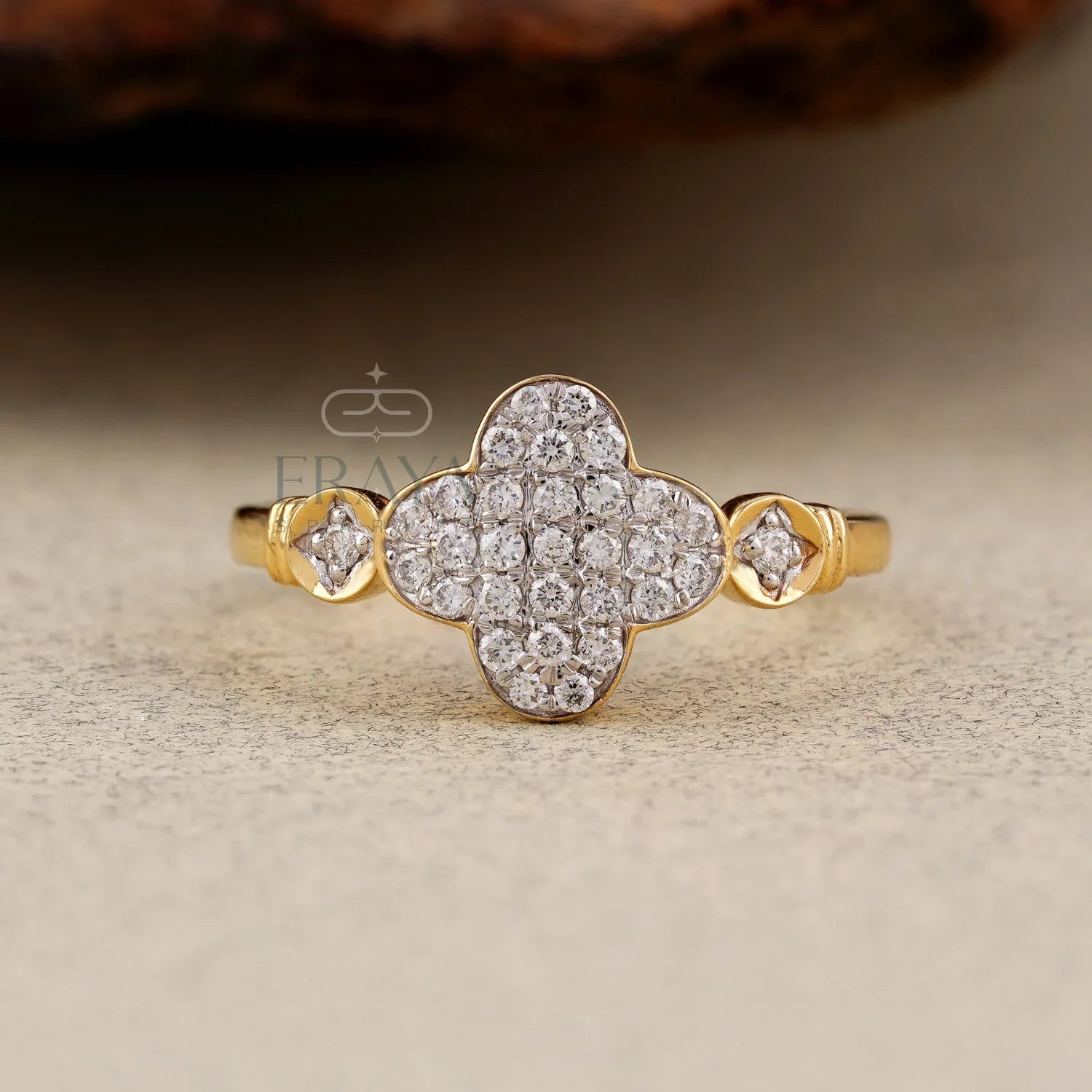 Lab Grown Diamond Clover Ring in Yellow Gold | Dainty Promise Ring - erayasparkle