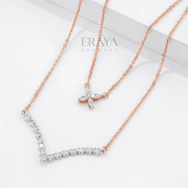 Layered V Shaped Diamond Necklace