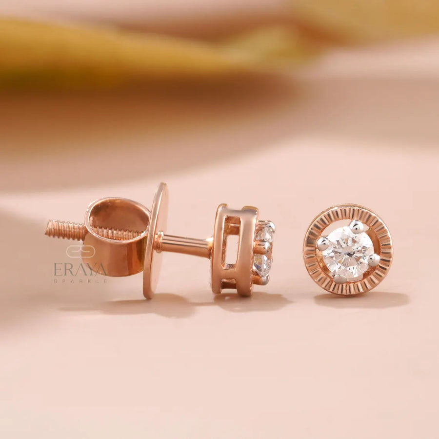Diamond Stud Earrings | Sunburst Bezel Gold