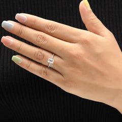 Emerald Shape Diamond Ring with Hidden Halo