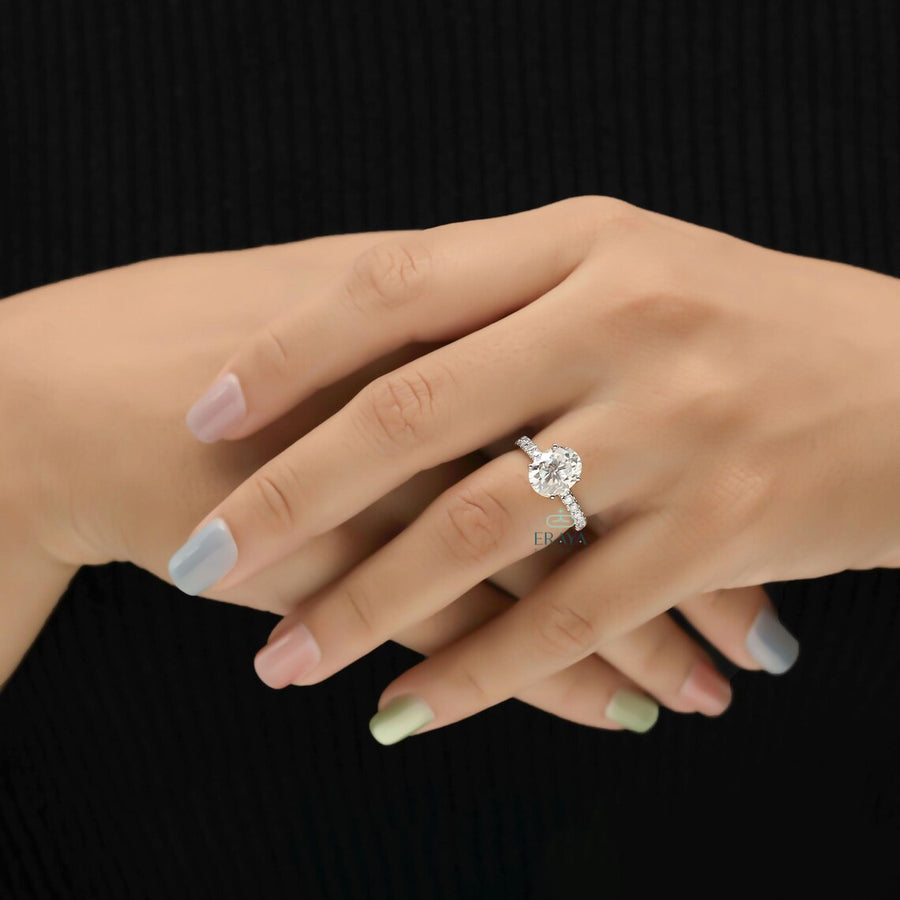 Oval Engagement Ring with Pave Gold Band