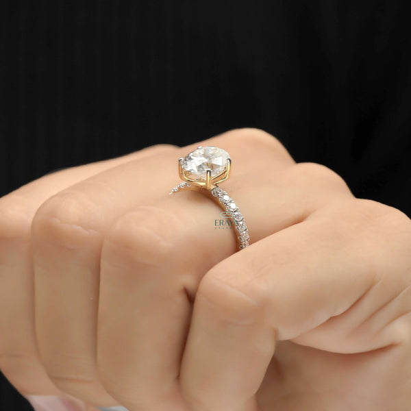 Oval Engagement Ring with Pave Gold Band