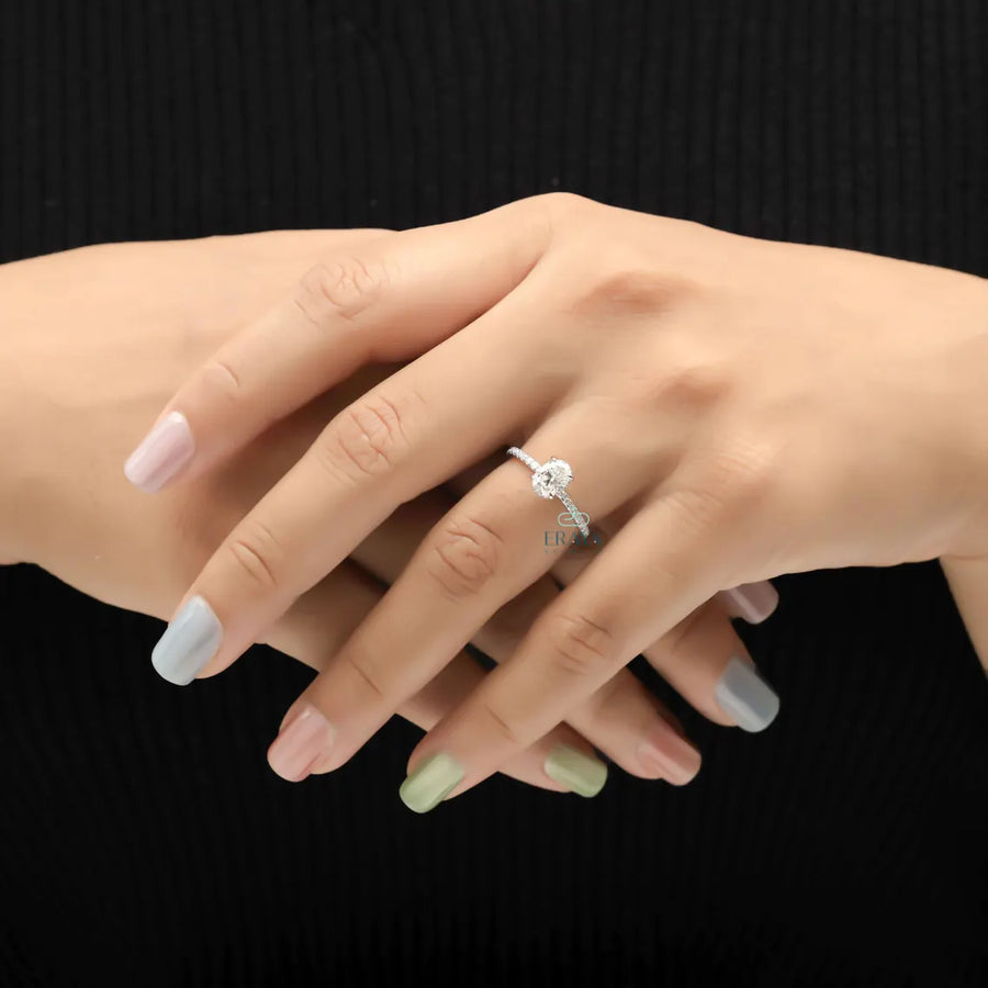 Oval Diamond Ring – Hidden Halo Pavé Design