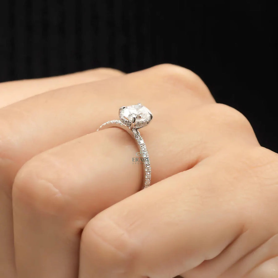 Oval Diamond Ring – Hidden Halo Pavé Design