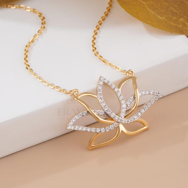 Diamond Lotus Necklace | 14K Gold Pendant