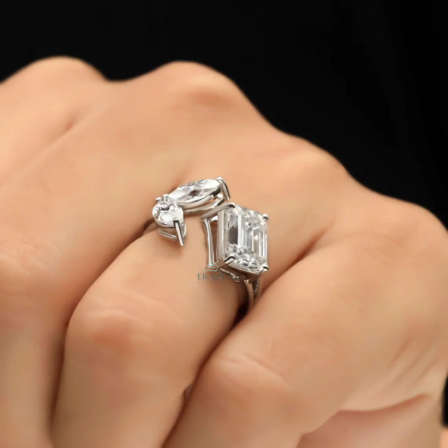 Three Stone Lab Diamond Ring | Emerald Open Band