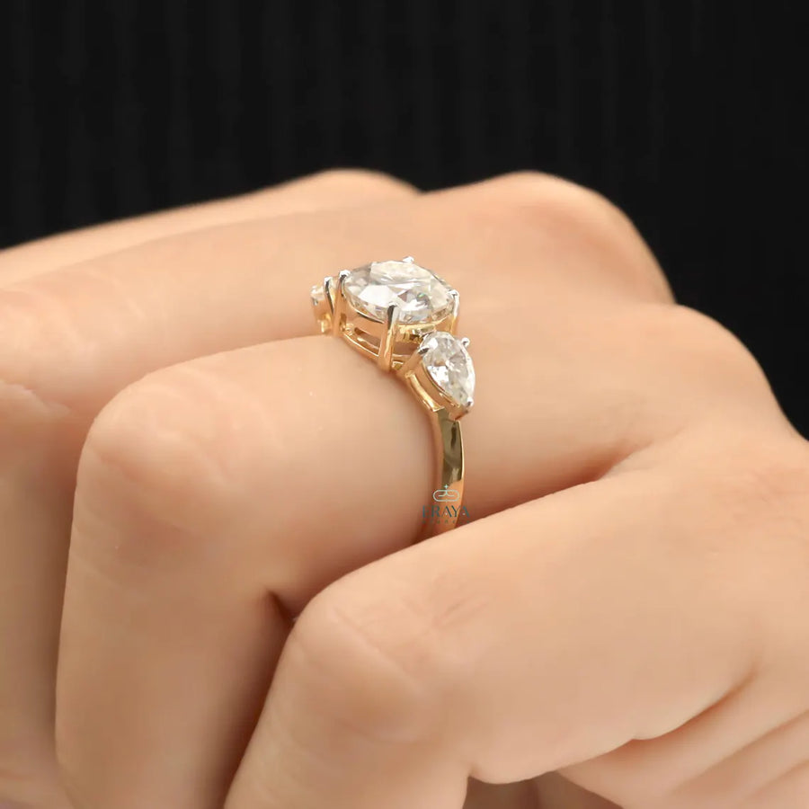 Trilogy Engagement Ring with Round & Pear Diamond
