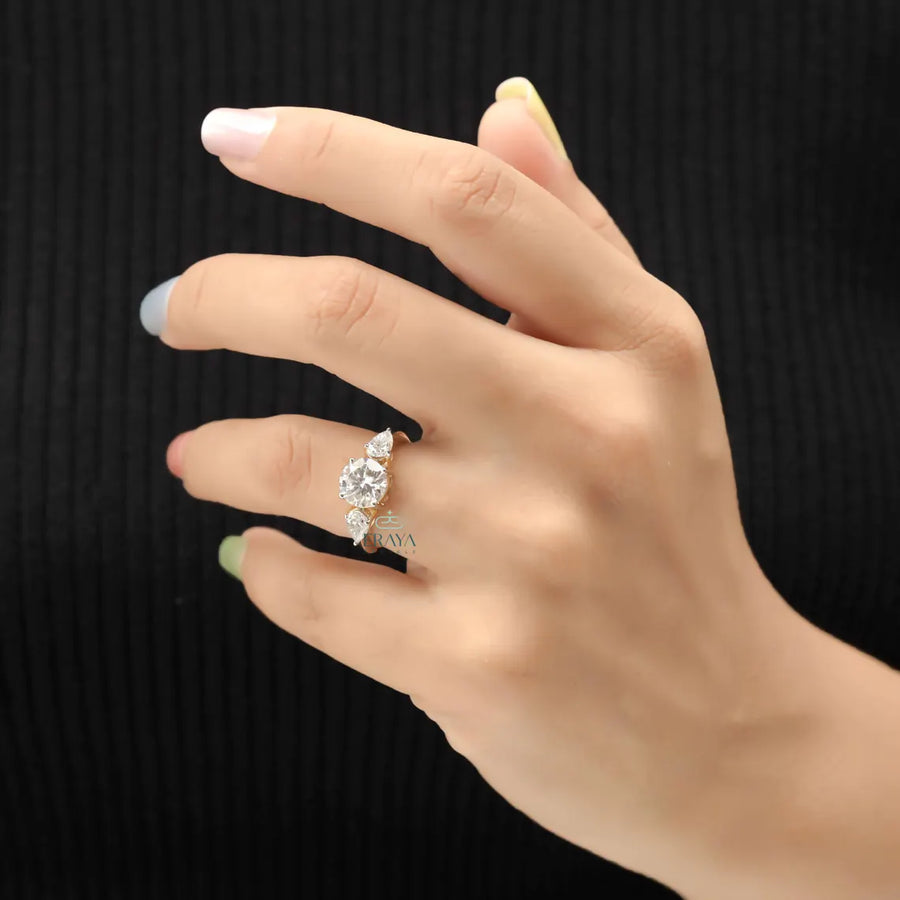 Trilogy Engagement Ring with Round & Pear Diamond
