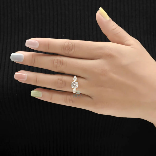 Trilogy Engagement Ring with Round & Pear Diamond