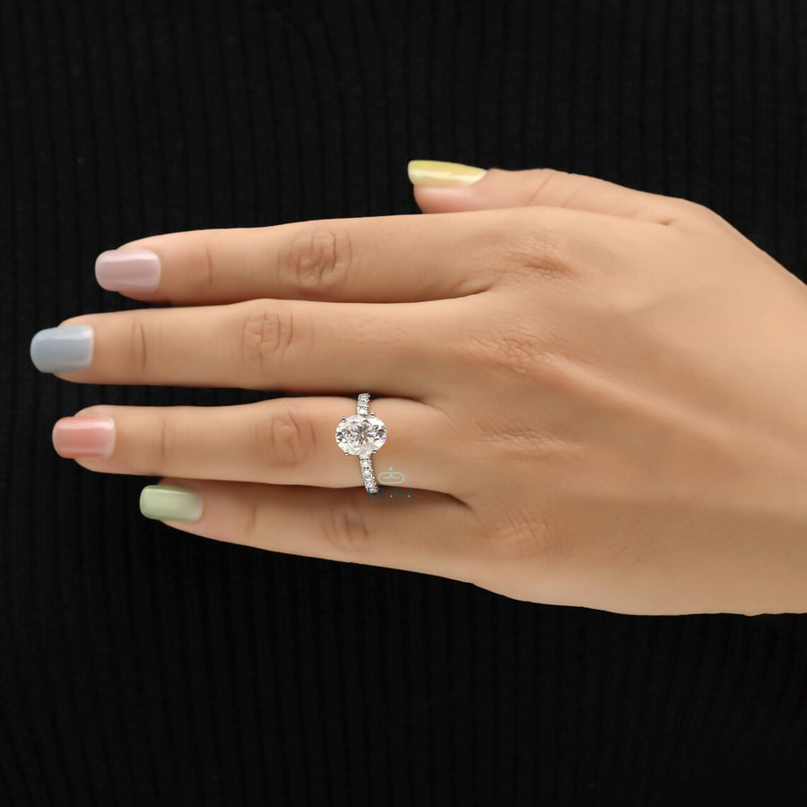Oval Engagement Ring with Pave Gold Band