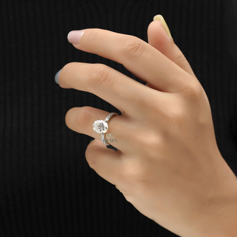 Oval Engagement Ring with Pave Gold Band