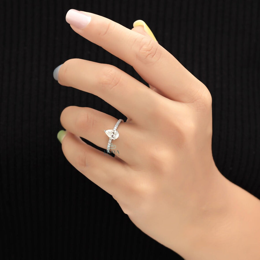 Diamond Pear Cut Ring with Hidden Halo